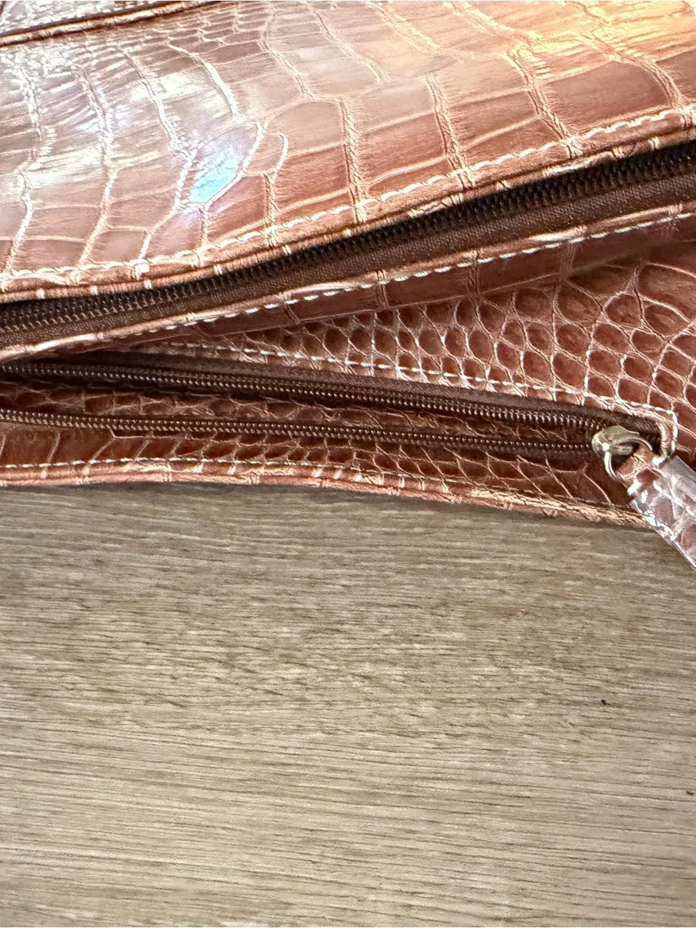 Vintage Liz Claiborne Brown Croc-Embossed Tote Bag